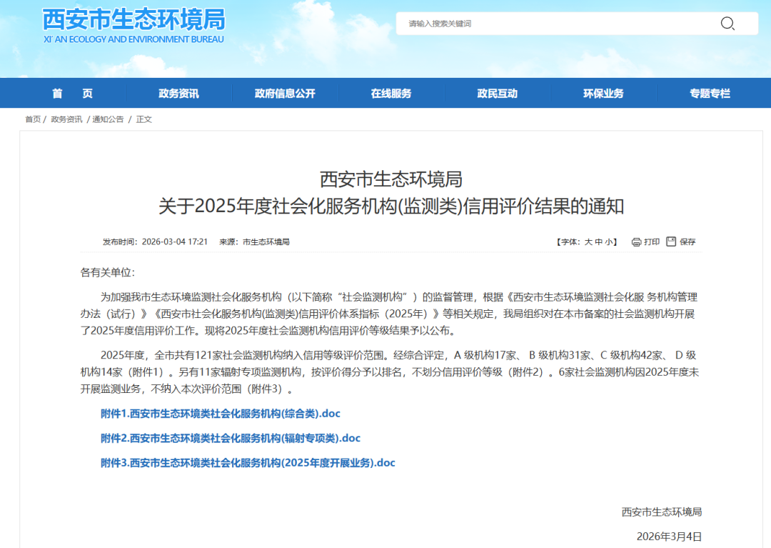 热烈祝贺科仪阳光检测获评西安市生态环境类社会化服务A级机构